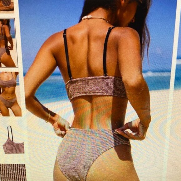 CUPSHE Rib Mineral Wash Scoop Neck Top & Hipster Bikini Set NWT Beautiful! - Picture 4 of 5